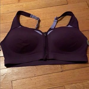 purple front zip sports bra